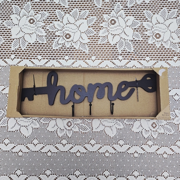 Other - New Black Home Plaque Wall Hook 18.75" Across Word Shaped Like Key with 3 Hooks